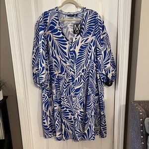 Mlle Gabrielle Blue and White Long Sleeve Dress